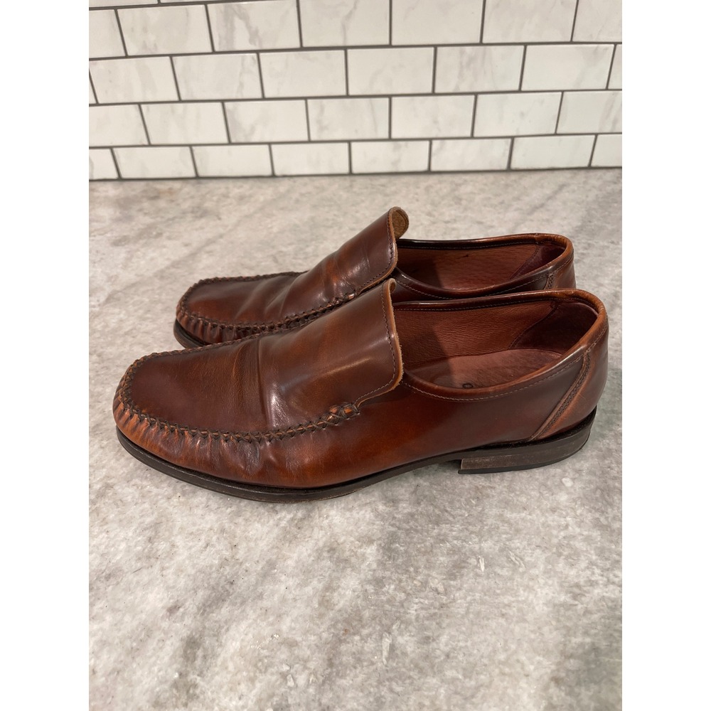 Marks & Spencer Loafers Men 9 Brown Autograph Italian Leather Whipstitch Slip On